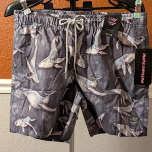 Psycho Tuna Men's Whale Print Swim Trunks - Gray